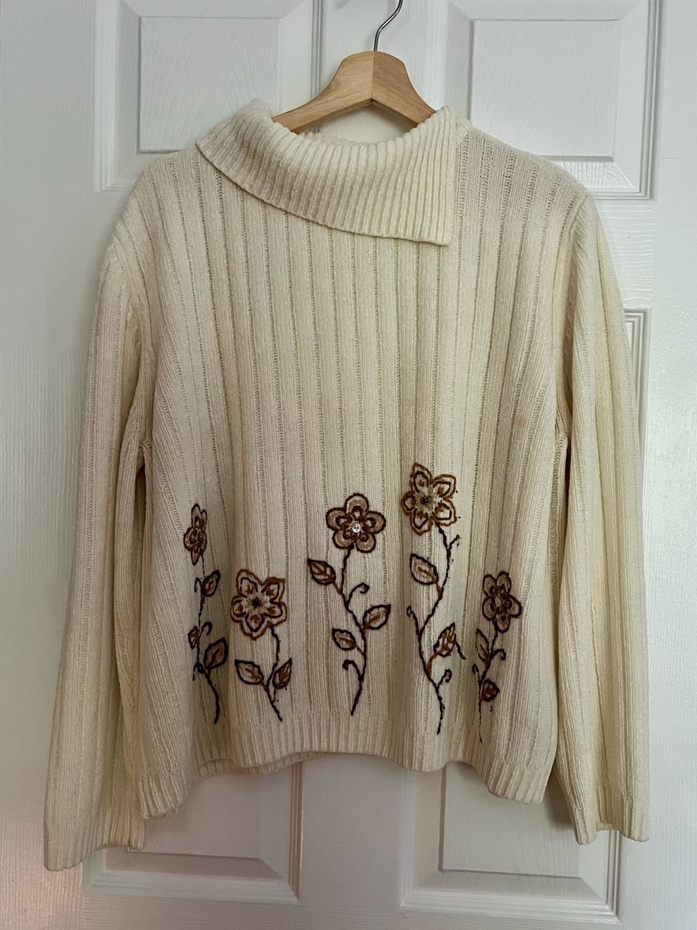 Alfred Dunner Flower Detail Asymmetrical Neck Sweater